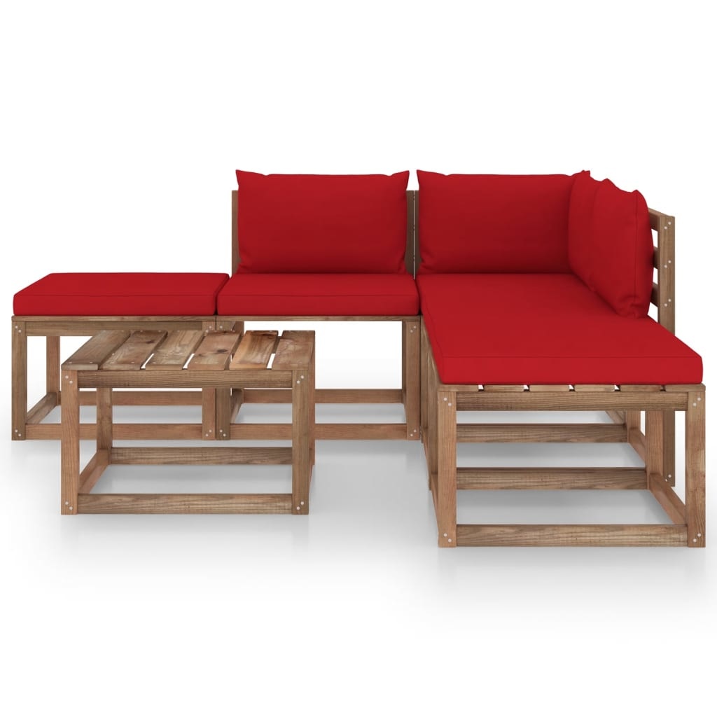 VidaXL 6-delige Loungeset met rode kussens