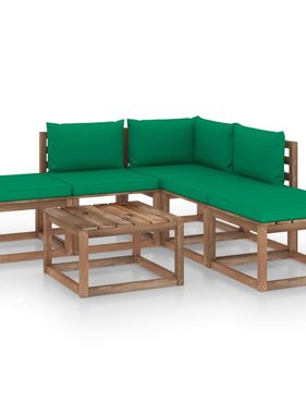 VidaXL 6-delige Loungeset met groene kussens