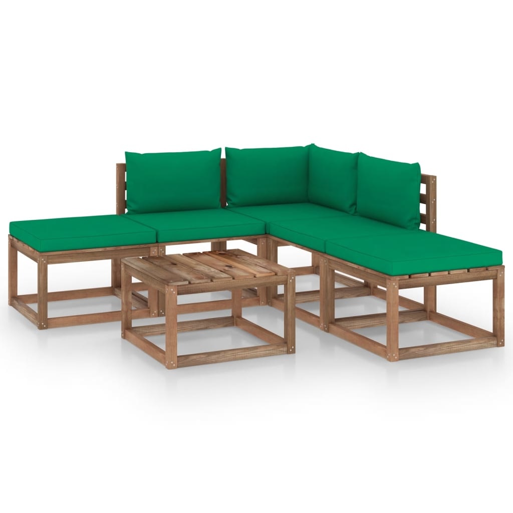 VidaXL 6-delige Loungeset met groene kussens