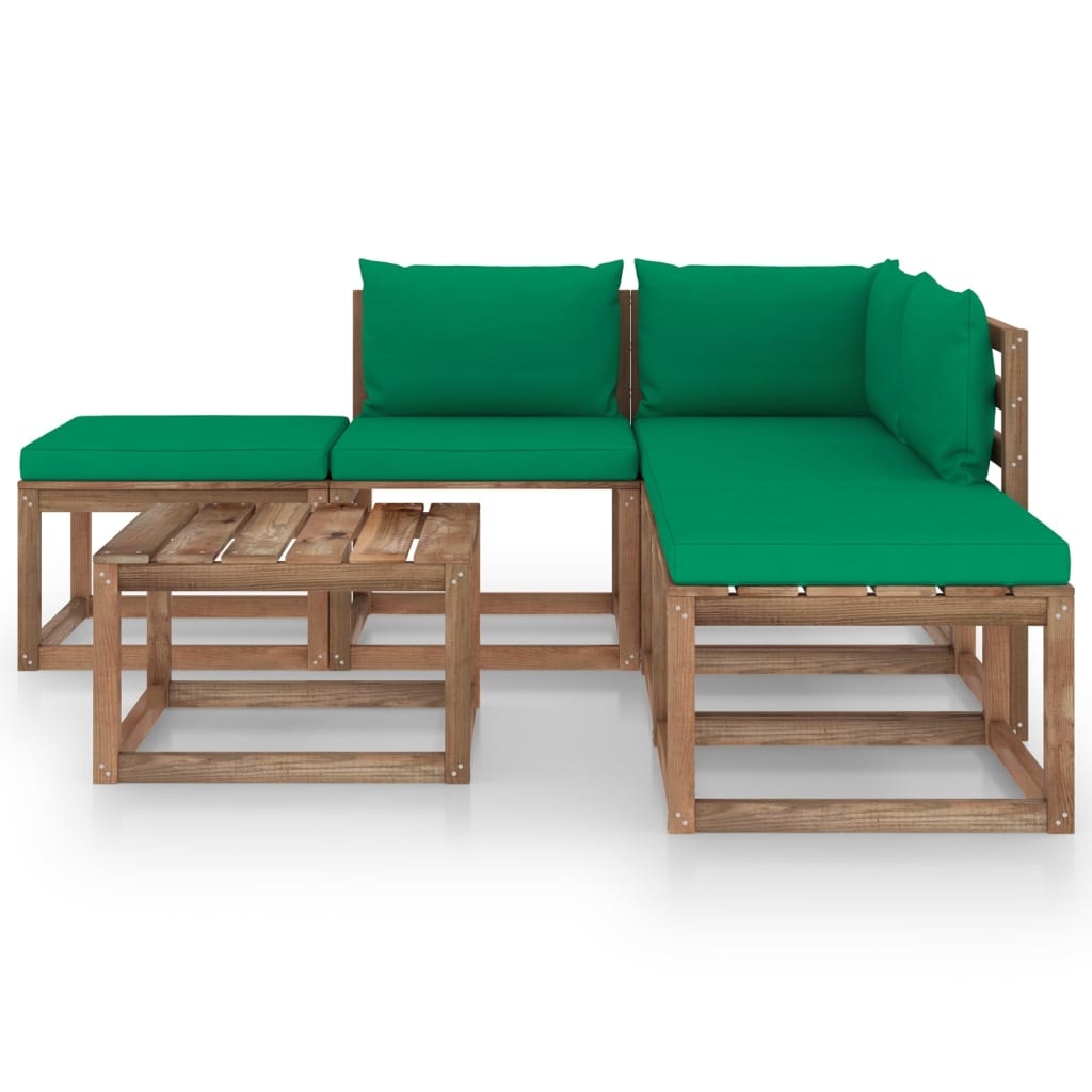 VidaXL 6-delige Loungeset met groene kussens