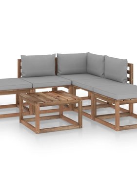 VidaXL 6-delige Loungeset met grijze kussens