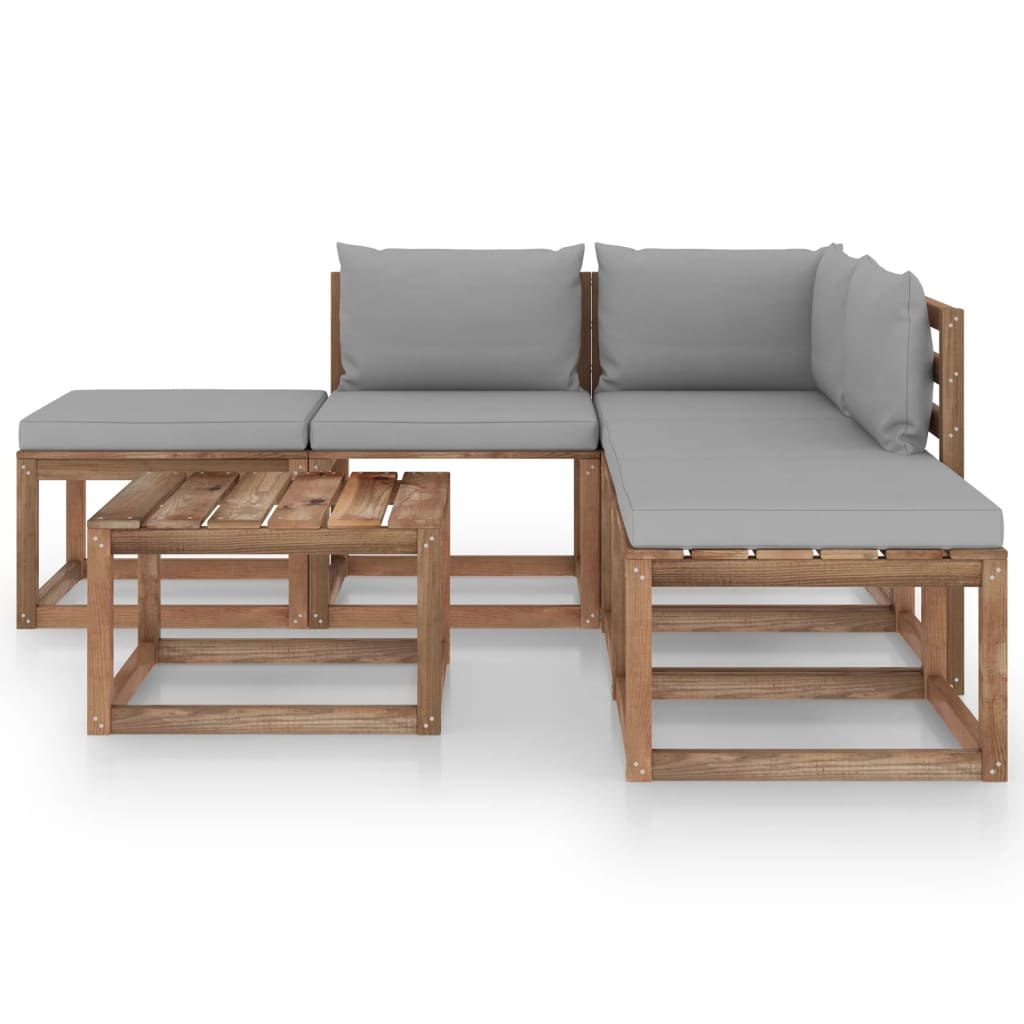 VidaXL 6-delige Loungeset met grijze kussens