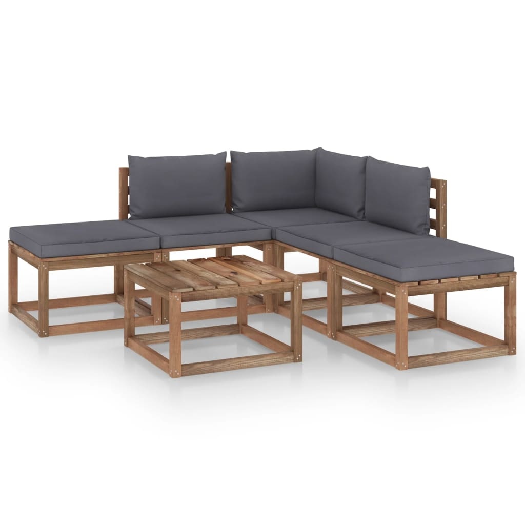 VidaXL 6-delige Loungeset met antracietkleurige kussens
