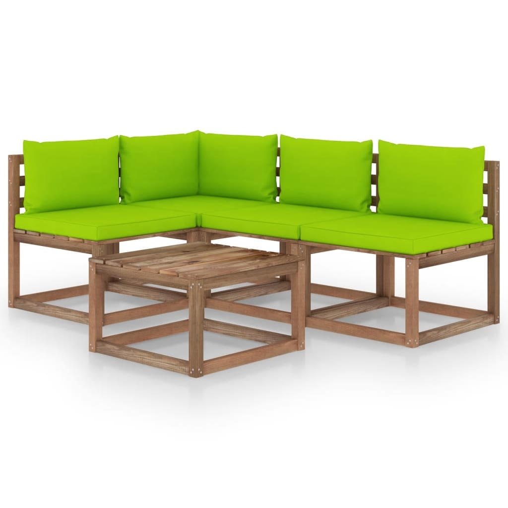 VidaXL 5-delige Loungeset met heldergroene kussens