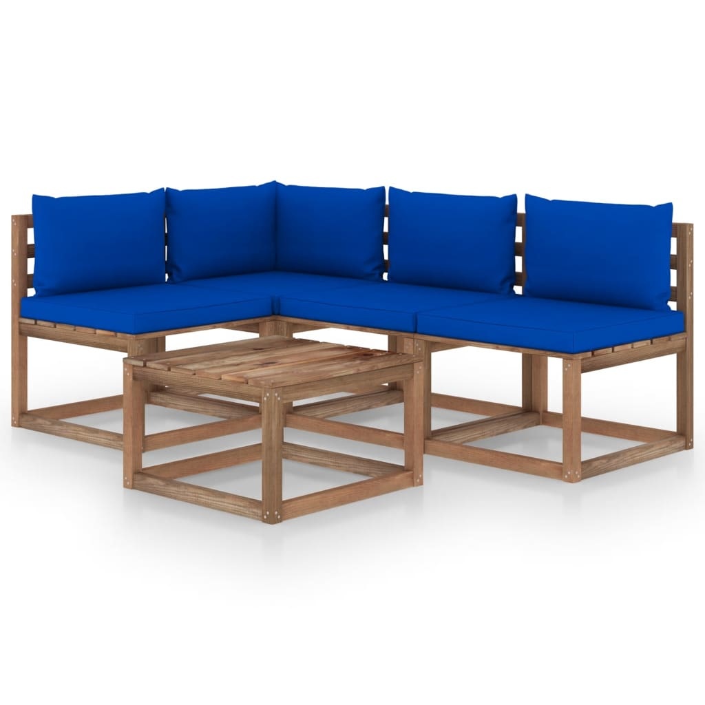 VidaXL 5-delige Loungeset met blauwe kussens