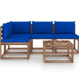 VidaXL 5-delige Loungeset met blauwe kussens
