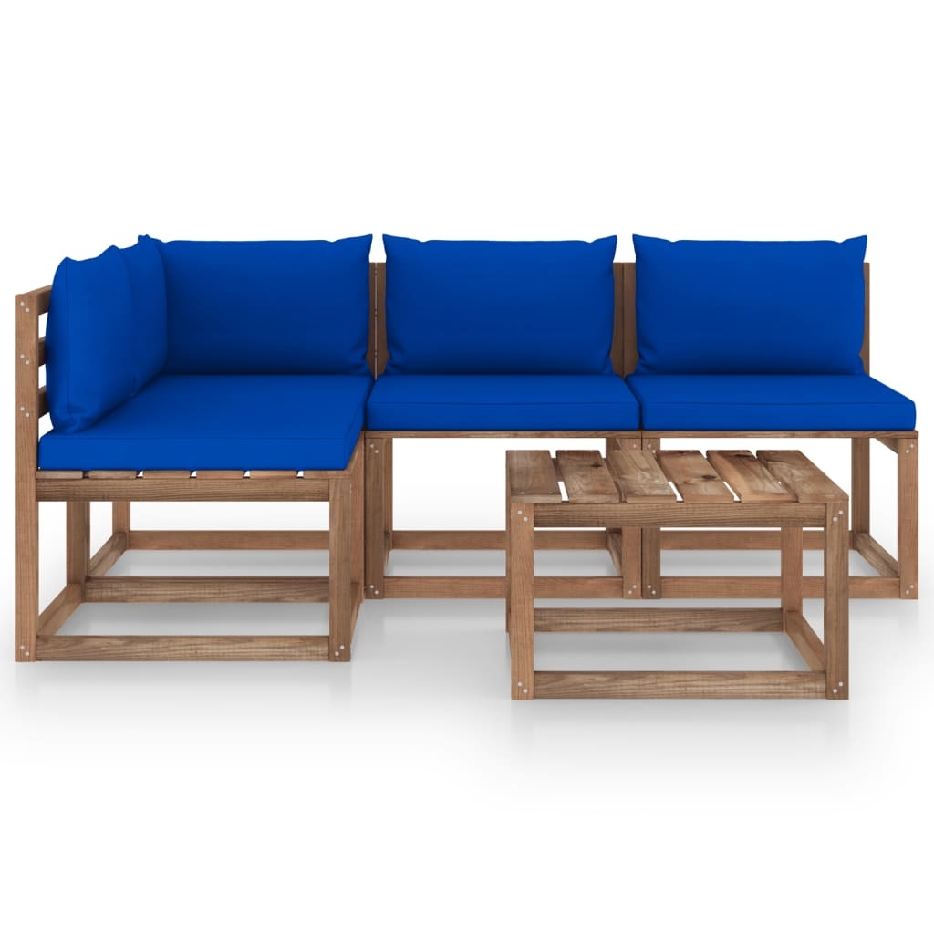 VidaXL 5-delige Loungeset met blauwe kussens