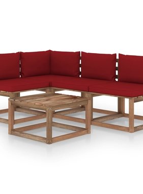 VidaXL 5-delige Loungeset met wijnrode kussens