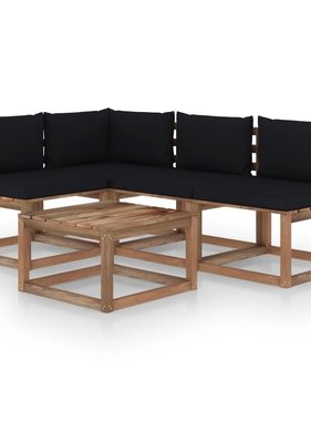 VidaXL 5-delige Loungeset met zwarte kussens