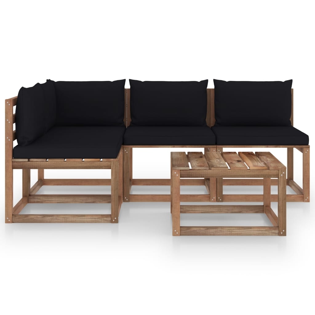 VidaXL 5-delige Loungeset met zwarte kussens