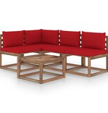 VidaXL 5-delige Loungeset met rode kussens