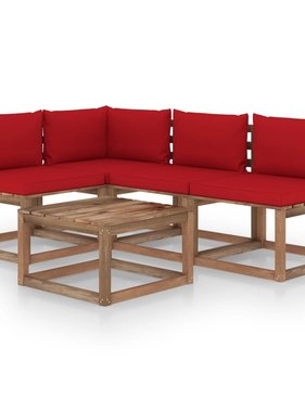 VidaXL 5-delige Loungeset met rode kussens