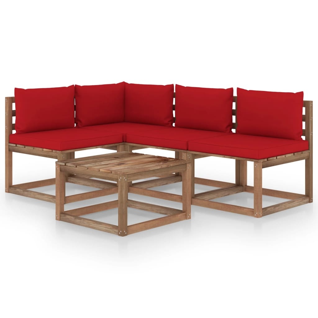 VidaXL 5-delige Loungeset met rode kussens