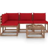 VidaXL 5-delige Loungeset met rode kussens