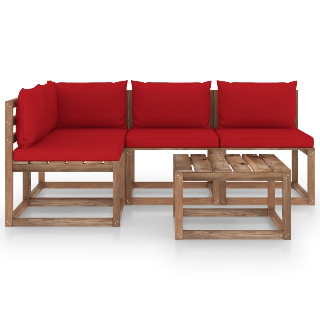 VidaXL 5-delige Loungeset met rode kussens
