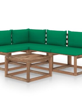 VidaXL 5-delige Loungeset met groene kussens