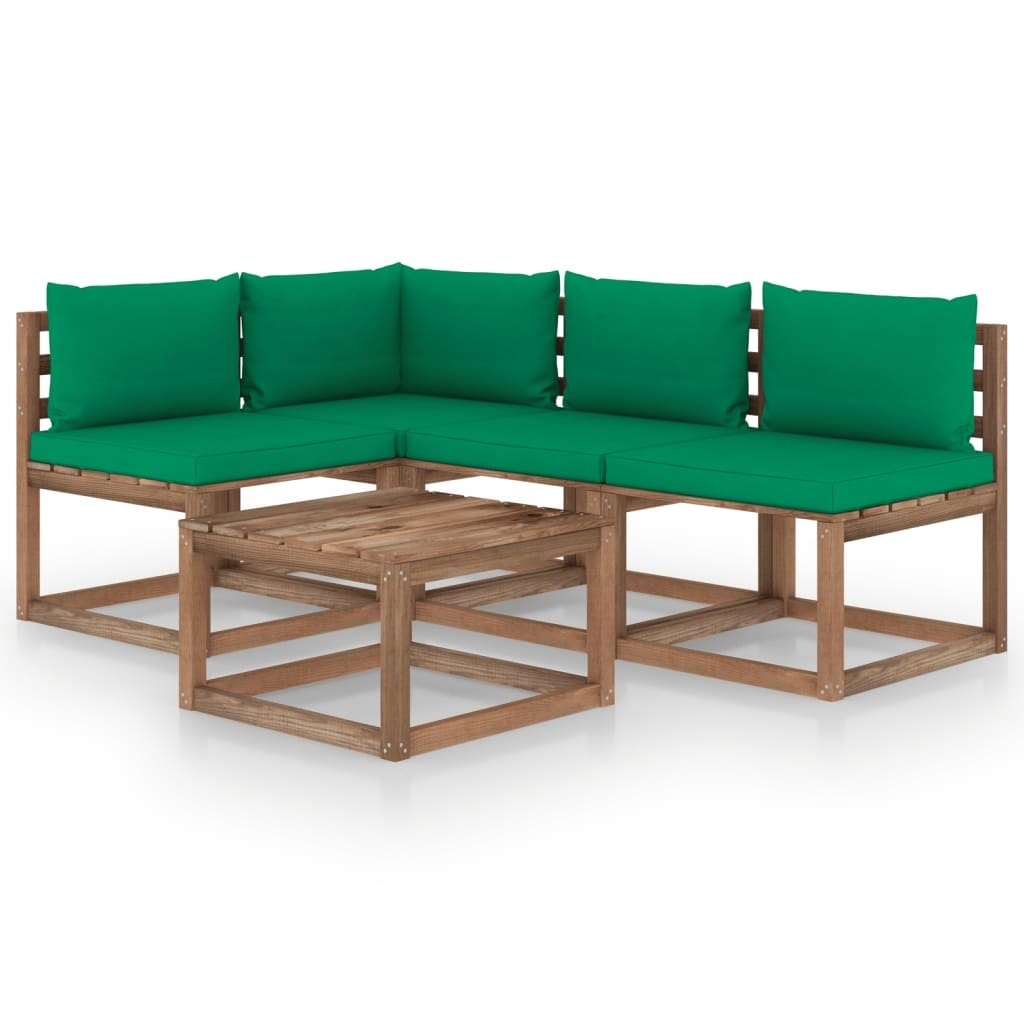 VidaXL 5-delige Loungeset met groene kussens