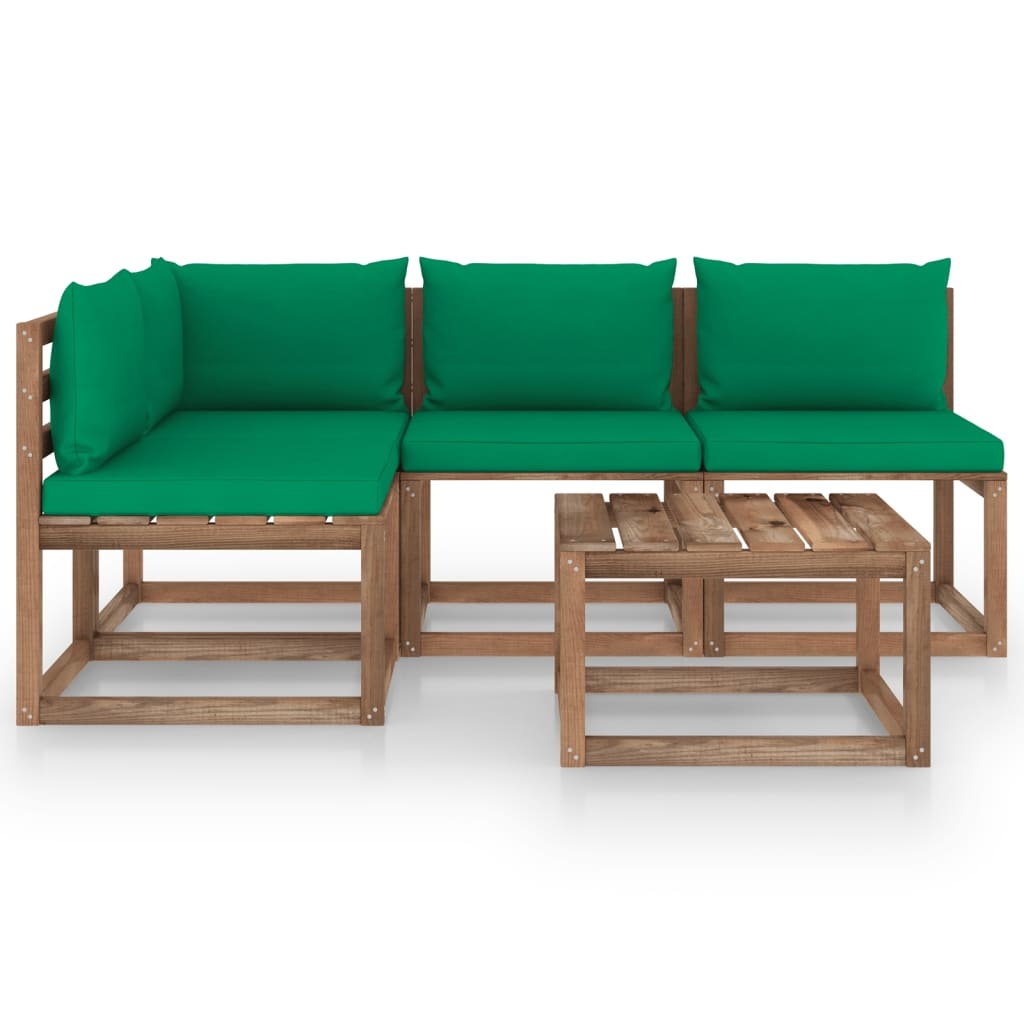 VidaXL 5-delige Loungeset met groene kussens