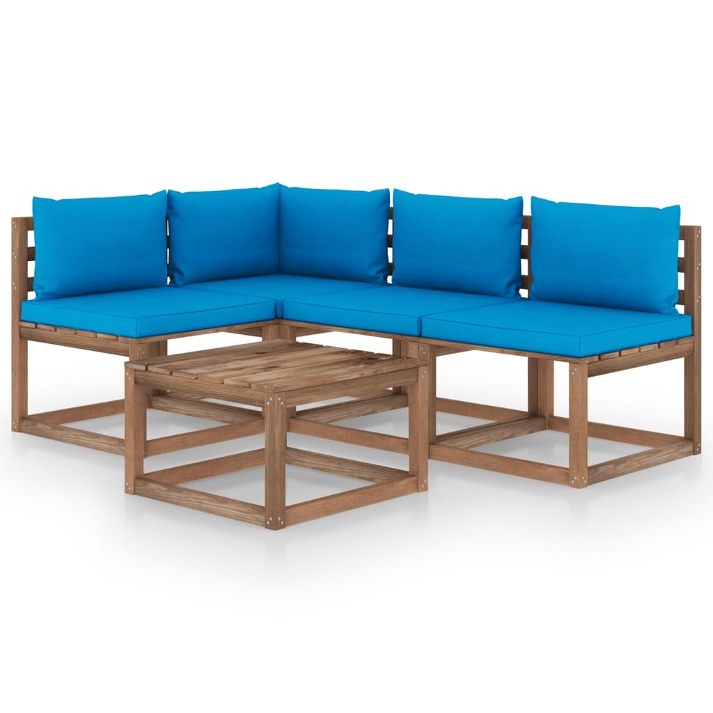 VidaXL 5-delige Loungeset met lichtblauwe kussens