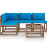 VidaXL 5-delige Loungeset met lichtblauwe kussens