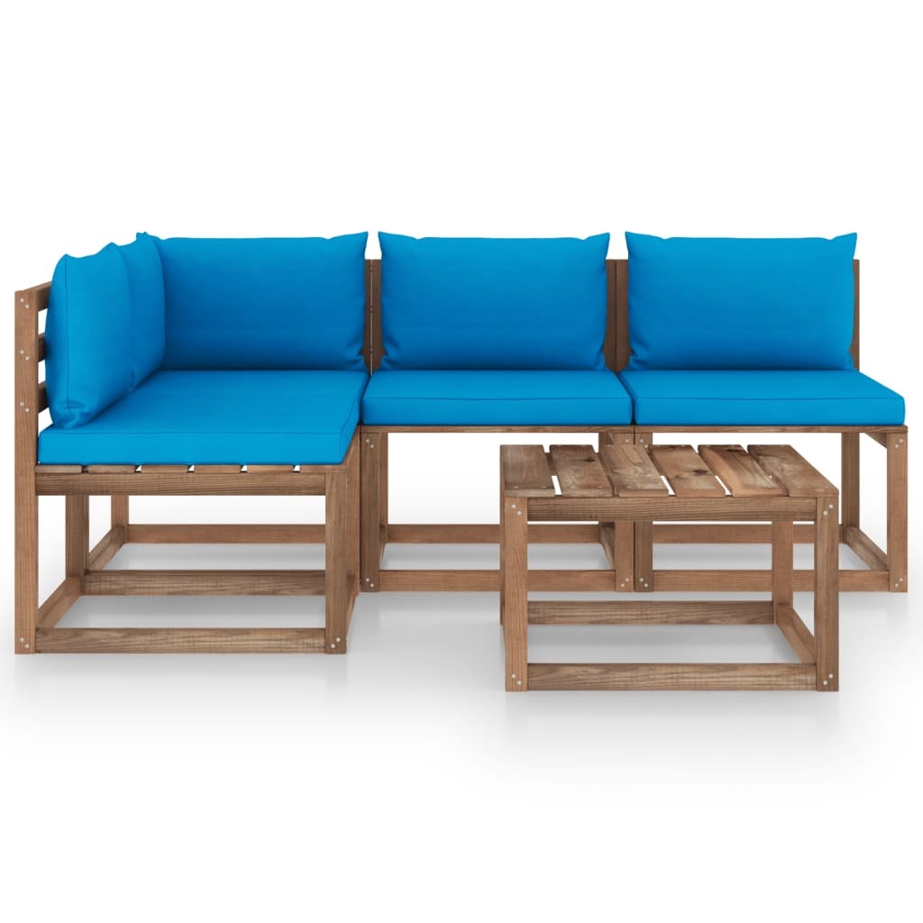 VidaXL 5-delige Loungeset met lichtblauwe kussens