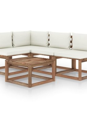 VidaXL 5-delige Loungeset met crèmekleurige kussens