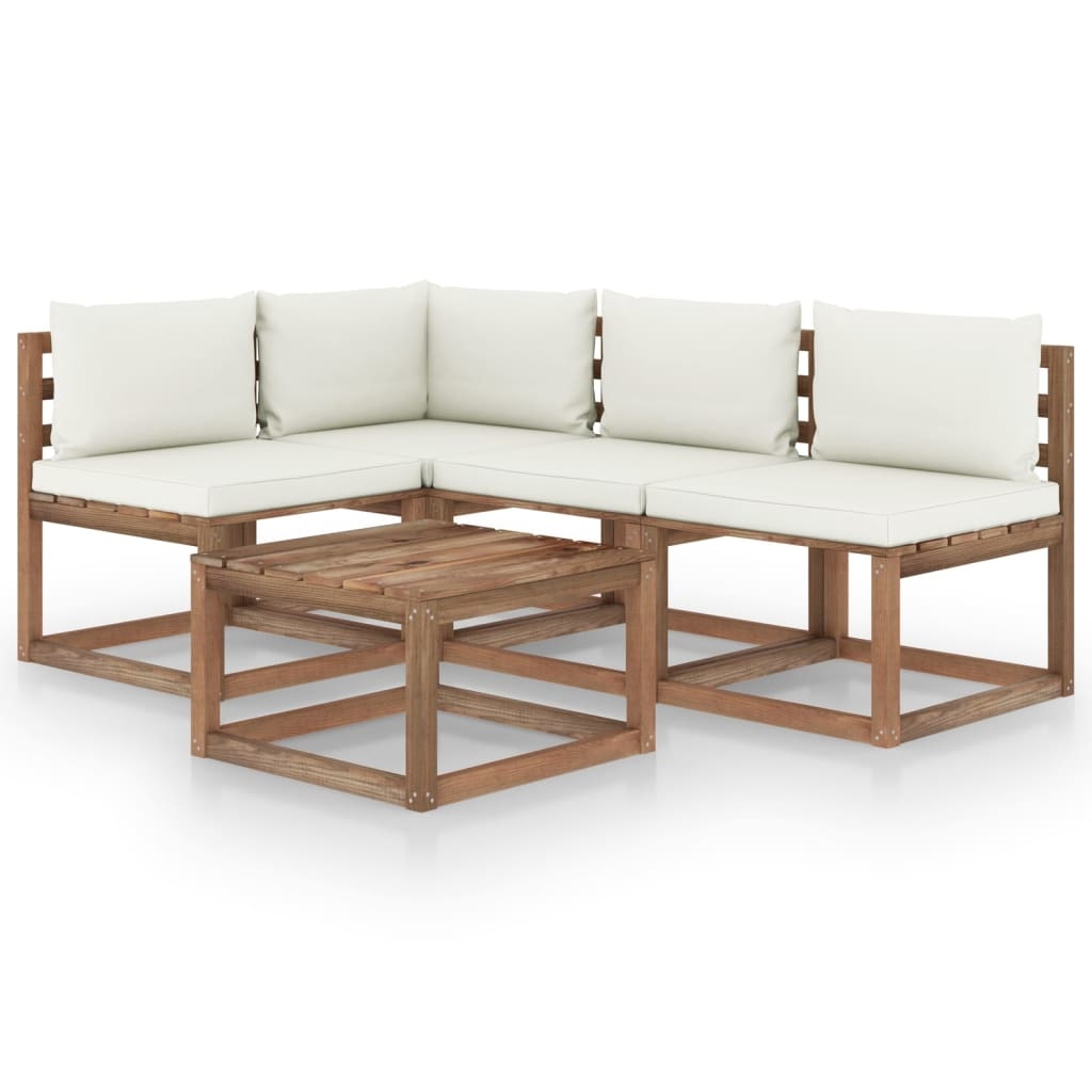 VidaXL 5-delige Loungeset met crèmekleurige kussens