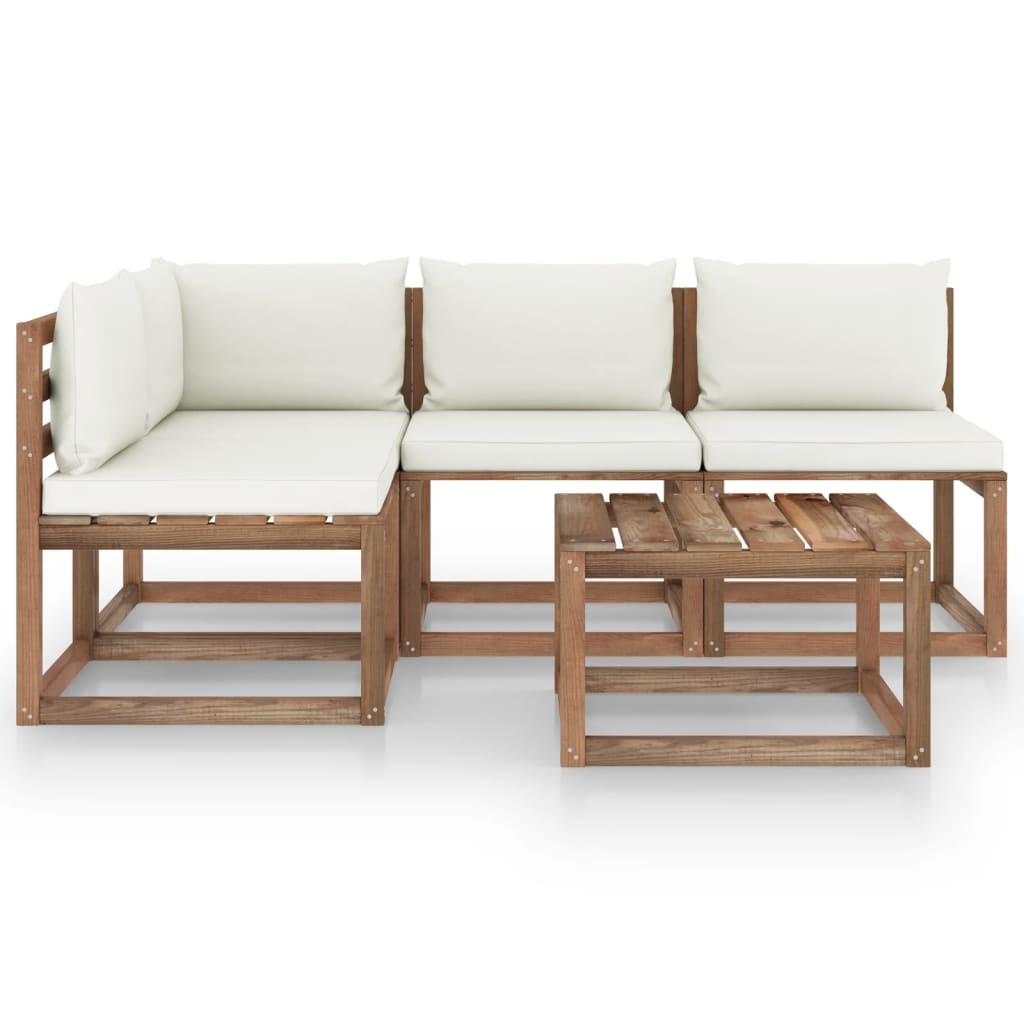 VidaXL 5-delige Loungeset met crèmekleurige kussens