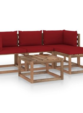 VidaXL 5-delige Loungeset met wijnrode kussens