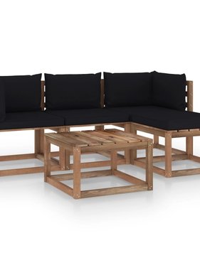 VidaXL 5-delige Loungeset met zwarte kussens