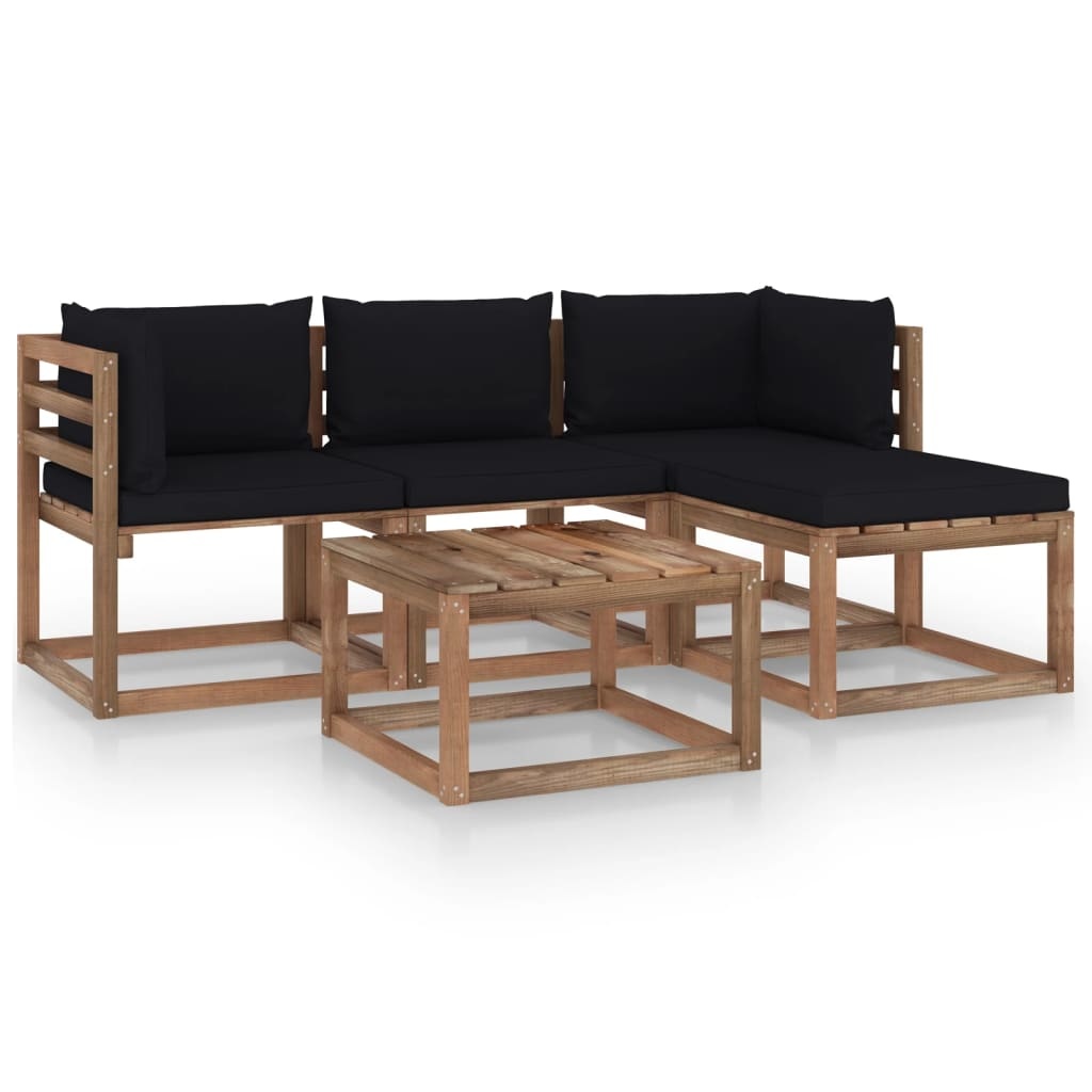 VidaXL 5-delige Loungeset met zwarte kussens