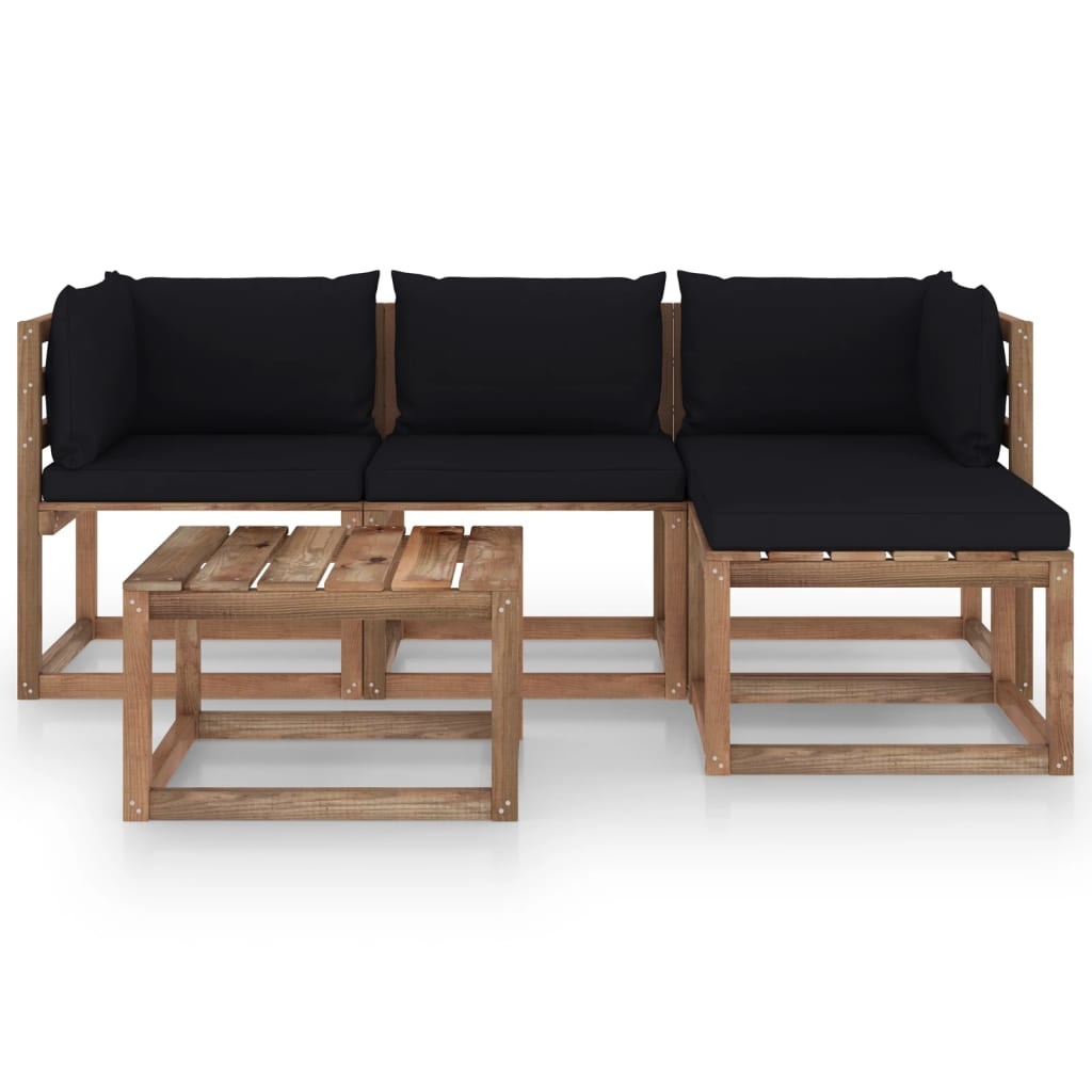 VidaXL 5-delige Loungeset met zwarte kussens