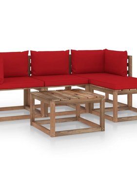VidaXL 5-delige Loungeset met rode kussens