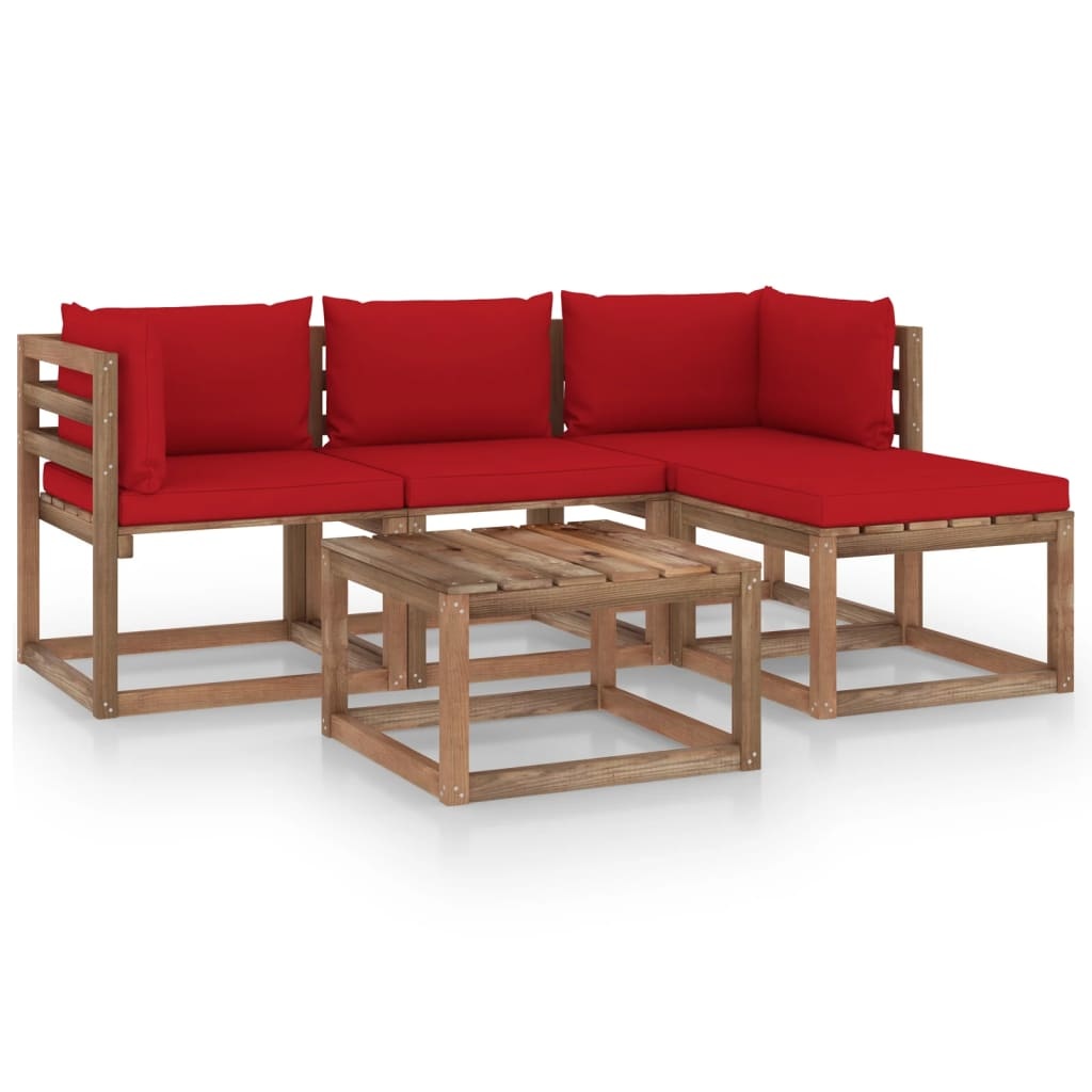 VidaXL 5-delige Loungeset met rode kussens