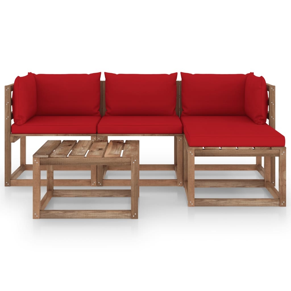 VidaXL 5-delige Loungeset met rode kussens