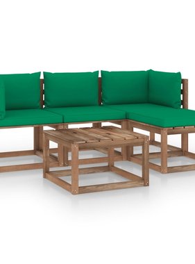 VidaXL 5-delige Loungeset met groene kussens