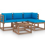 VidaXL 5-delige Loungeset met lichtblauwe kussens