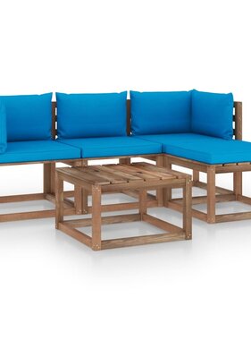 VidaXL 5-delige Loungeset met lichtblauwe kussens