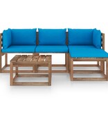 VidaXL 5-delige Loungeset met lichtblauwe kussens