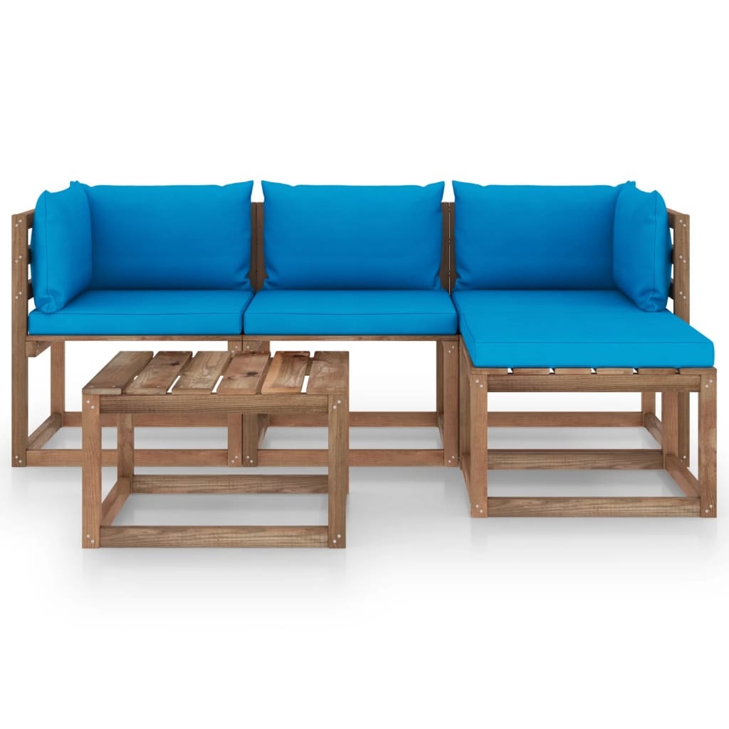 VidaXL 5-delige Loungeset met lichtblauwe kussens