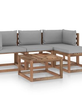 VidaXL 5-delige Loungeset met grijze kussens