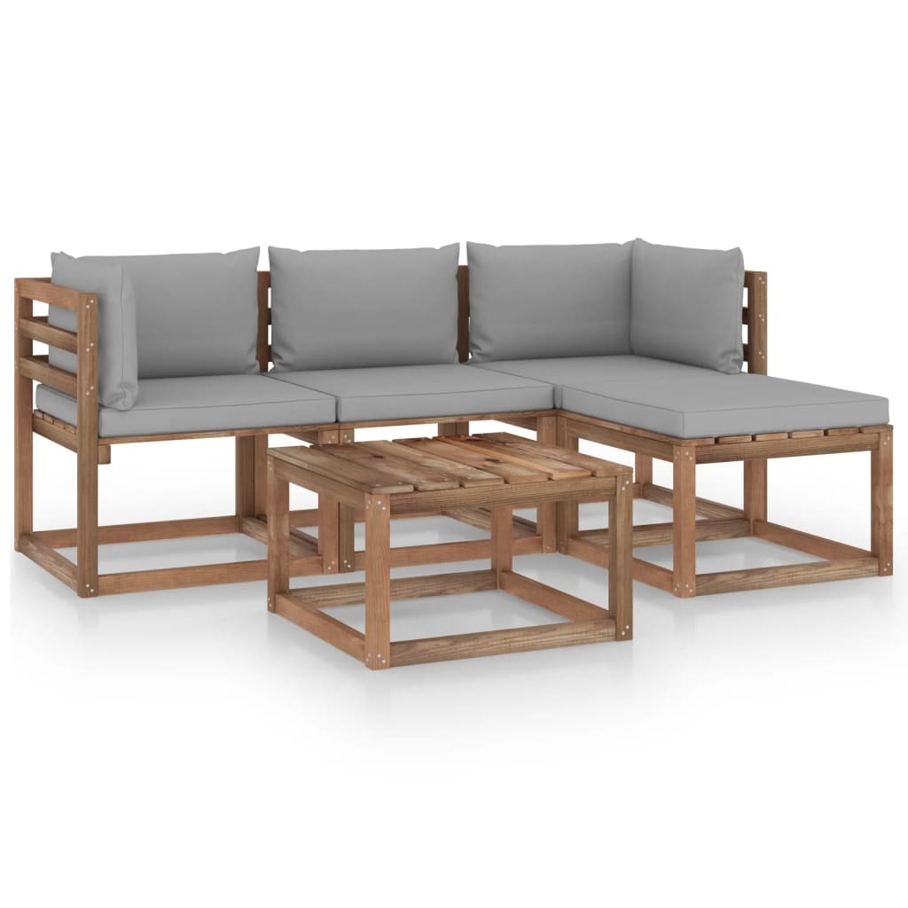 VidaXL 5-delige Loungeset met grijze kussens