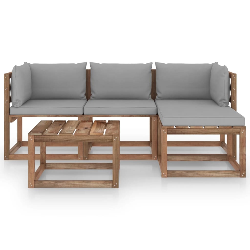 VidaXL 5-delige Loungeset met grijze kussens