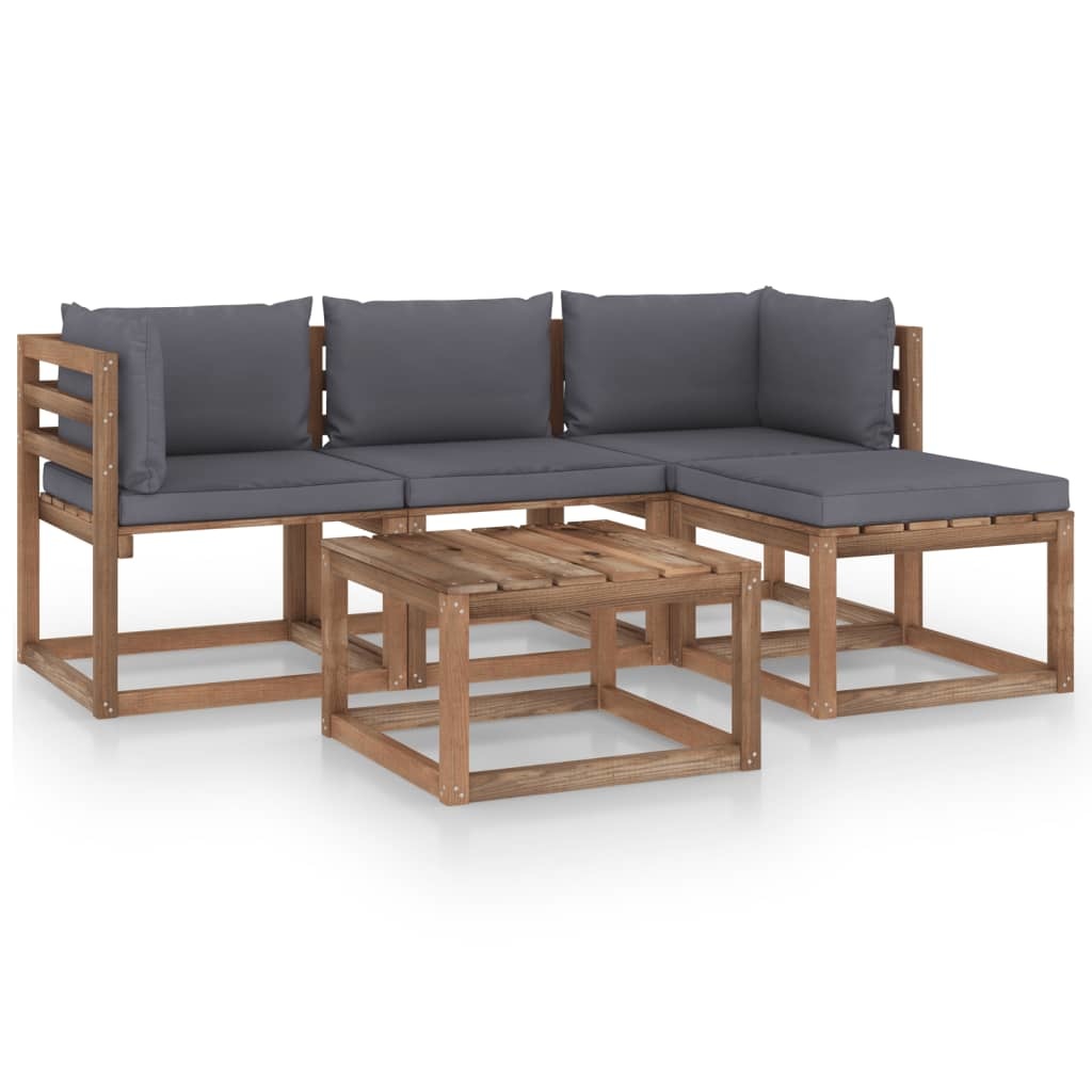 VidaXL 5-delige Loungeset met antracietkleurige kussens