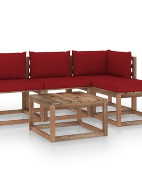 VidaXL 5-delige Loungeset pallet met kussens geïmpregneerd grenenhout