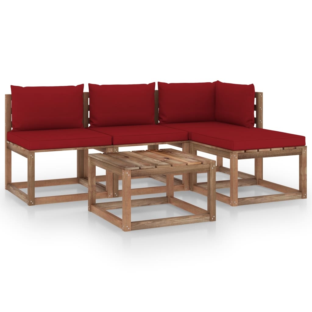 VidaXL 5-delige Loungeset pallet met kussens geïmpregneerd grenenhout