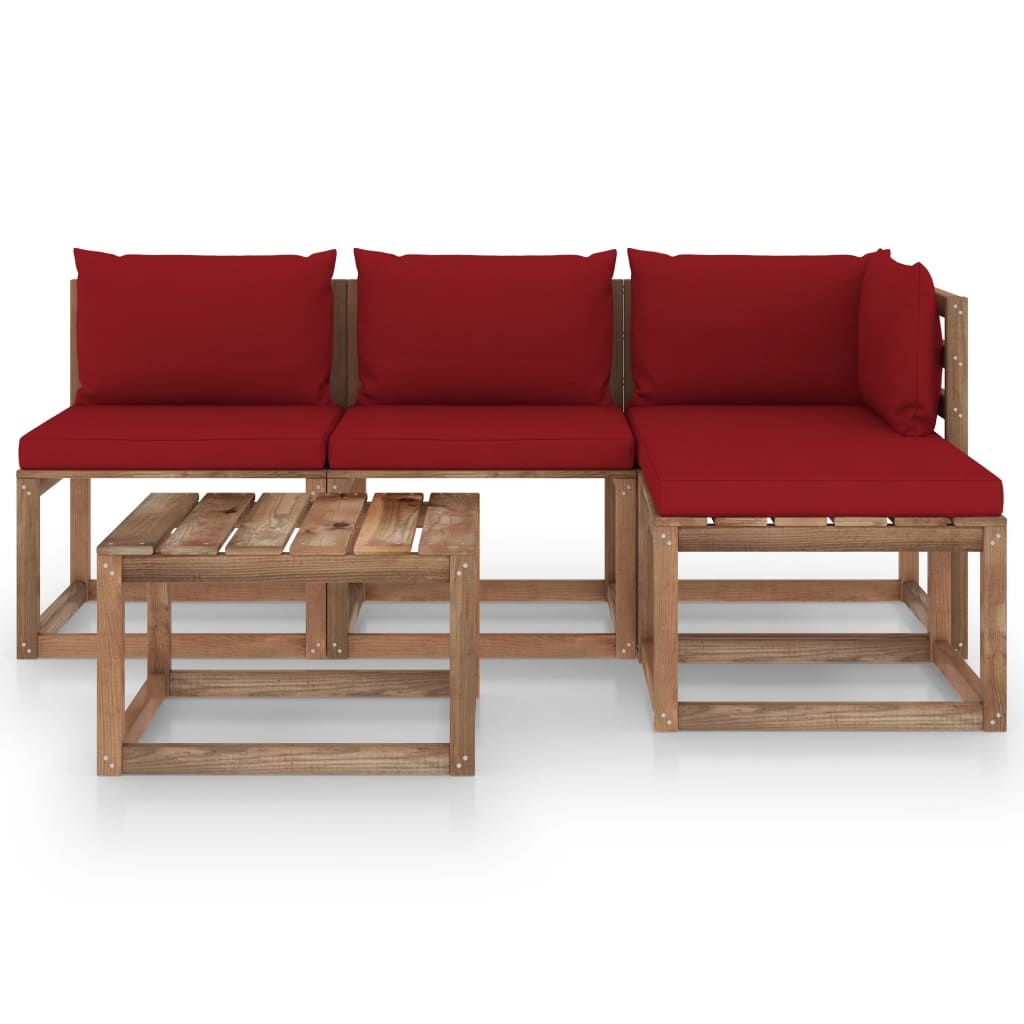 VidaXL 5-delige Loungeset pallet met kussens geïmpregneerd grenenhout