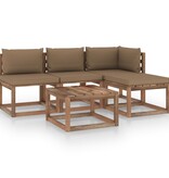 VidaXL 5-delige Loungeset pallet met kussens geïmpregneerd grenenhout