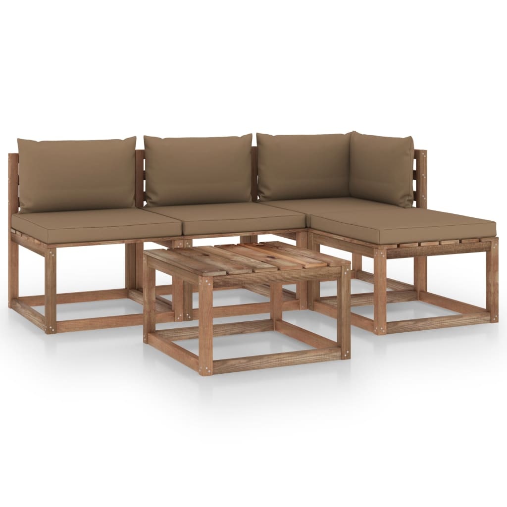 VidaXL 5-delige Loungeset pallet met kussens geïmpregneerd grenenhout