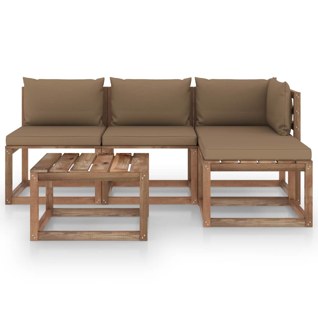 VidaXL 5-delige Loungeset pallet met kussens geïmpregneerd grenenhout